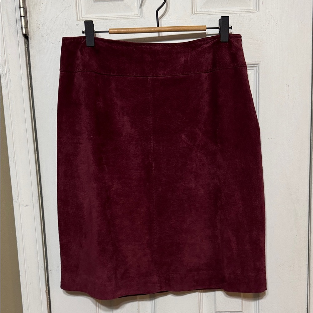 Kate Hill Leather Wine Burgundy Lined Skirt Size 8 w 14.5 l 21”